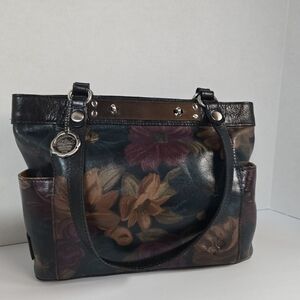 Patricia Nash Arden Tote Handbag Black Leather Floral 10th Anniversary